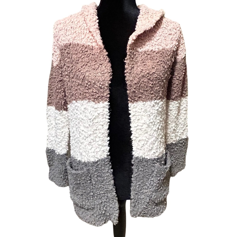 Hippie Rose Cozy Cardi XS NWT Blush Gray Colorblock Fuzzy Hooded Cardigan